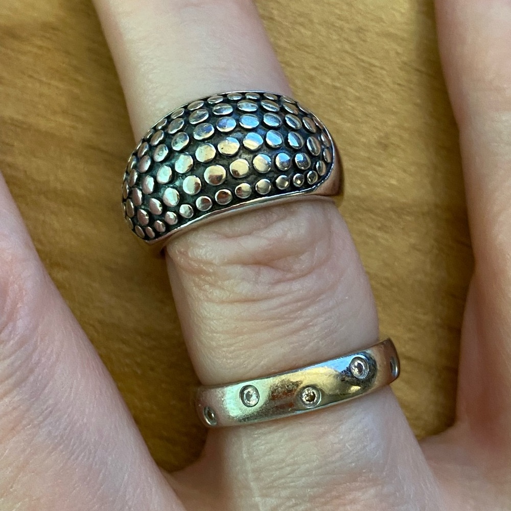 Vintage 925 Sterling Silver textured Dome Ring - Picture 3 of 7